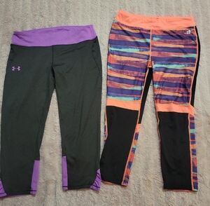 Under Armour Kids' Black and Leggings with Orange Stripes - Set